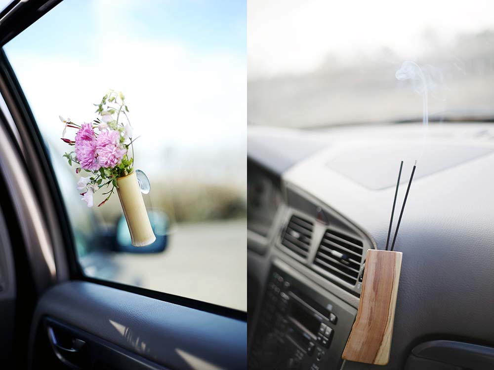 Ikebana vase for the car